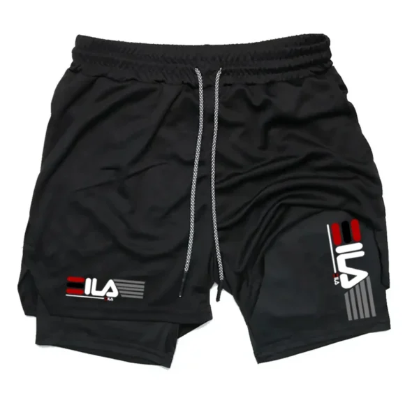 Pantalones cortos de compresión para hombre, pantalones cortos deportivos transpirables de doble capa 2 en 1 para gimnasio de verano, pantalones cortos de playa informales de secado rápido - Imagen 2