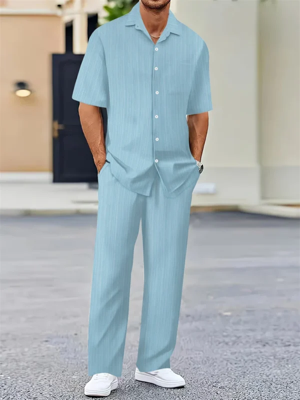 Camisa clásica a la moda para hombre, camisas informales de negocios para hombre, un conjunto de ropa (Camisa + pantalones) novedad de verano 2024 - Imagen 4