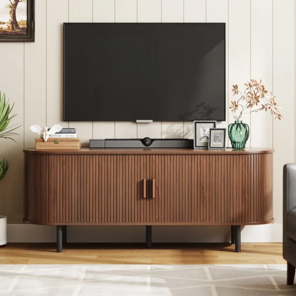 Mueble para TV Mueble de salón con toma de corriente para televisores de hasta 60/70", mesa para TV con puertas correderas, estantes ajustables de almacenamiento - Imagen 9