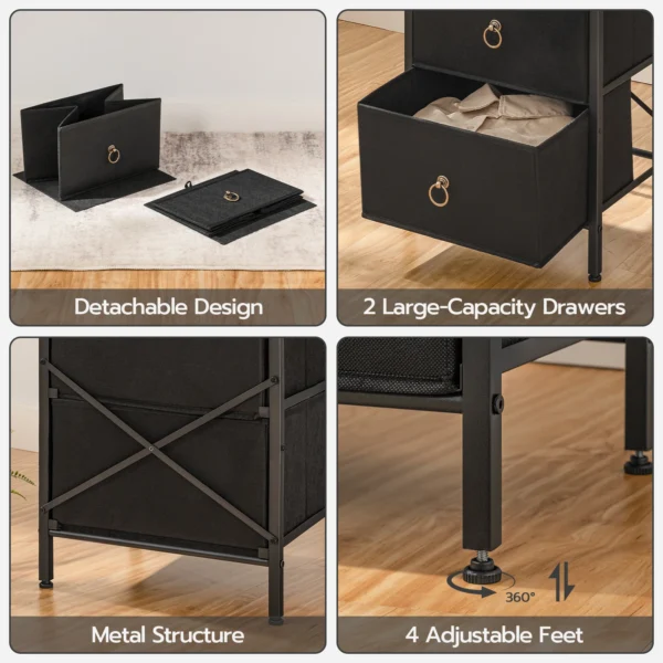 Mesita de noche pequeña para dormitorio, mueble de 2 cajones, mesita de noche, mesa lateral - Imagen 5