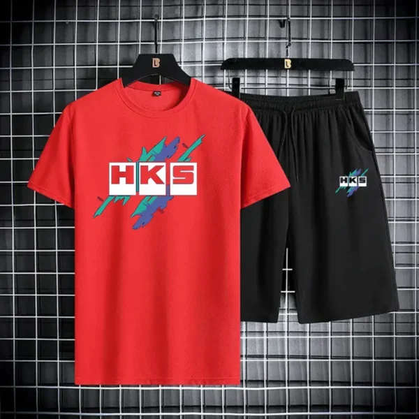 Traje deportivo informal de moda para hombre de verano, traje deportivo de secado rápido, camiseta de manga corta + Pantalones cortos de 2 piezas - Imagen 2