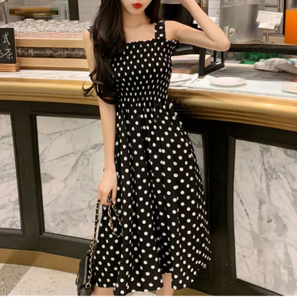 Vestido holgado informal de talla grande para mujer, traje Sexy de lunares con hombros descubiertos y sin mangas, moda de verano, 2024 - Imagen 6