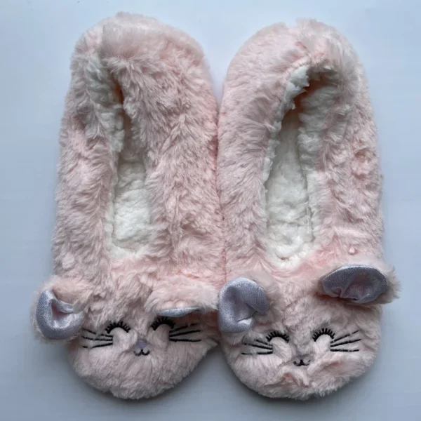 Zapatilla de casa para mujer, piel de invierno, felpa cálida, agarre antideslizante, interior, esponjoso, perezoso, orejas de ratón, zapatos peludos, lindo y divertido - Imagen 9