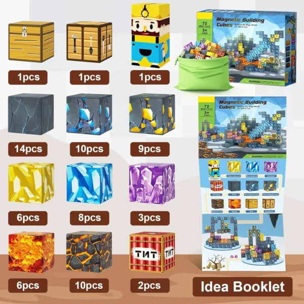 Bloques de construcción magnéticos, cubo magnético, juego de juguetes del mundo de la mina, cubos apilables sensoriales Montessori, juego de construcción, regalo de cumpleaños - Imagen 47