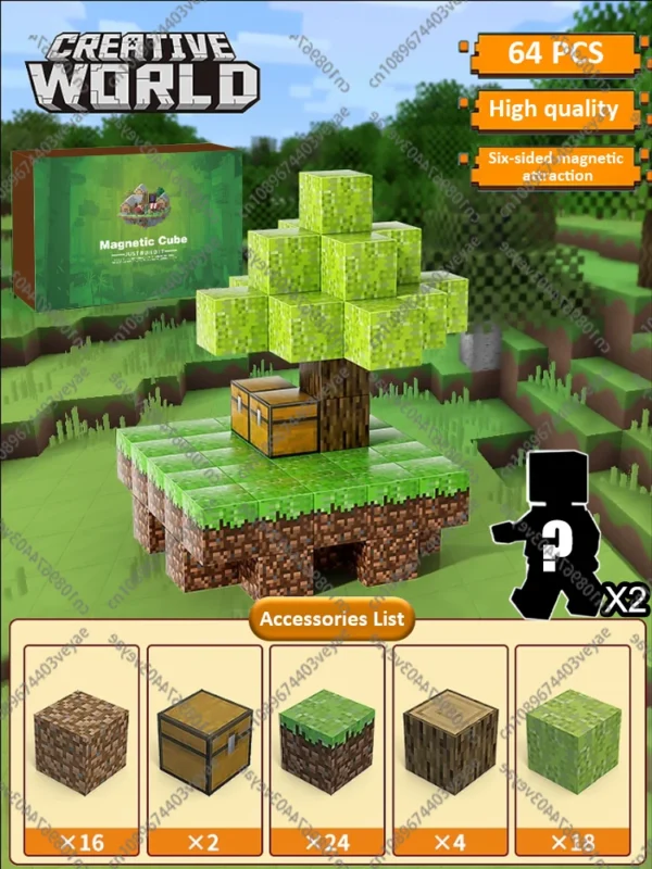 Bloques de construcción magnéticos, cubo magnético, juego de juguetes del mundo de la mina, cubos apilables sensoriales Montessori, juego de construcción, regalo de cumpleaños - Imagen 39