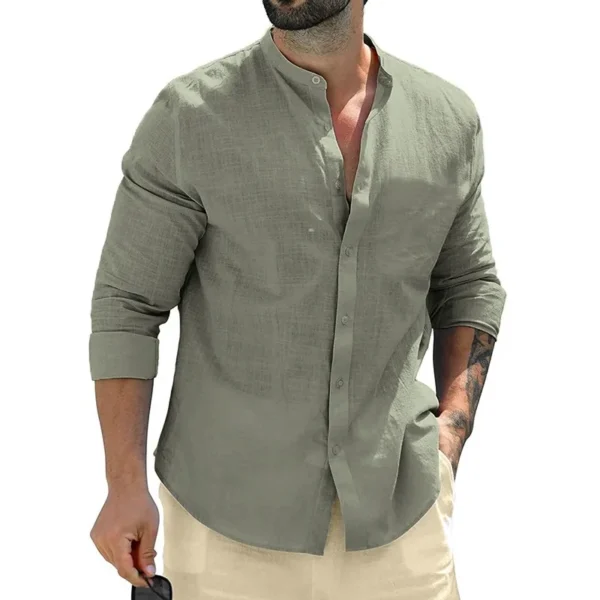 Camisas de manga larga de otoño para hombre, camisetas de negocios de algodón, ropa de calle transpirable de Color sólido, camisas con botones para hombre, camisa blanca - Imagen 3
