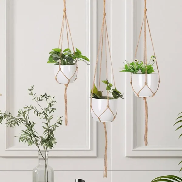 Cesta colgante de cuerda trenzada para maceta de flores, colgador de red de macramé de paja para jardín, soporte artesanal para plantas, accesorios de decoración de balcón, 1 piezas - Imagen 4