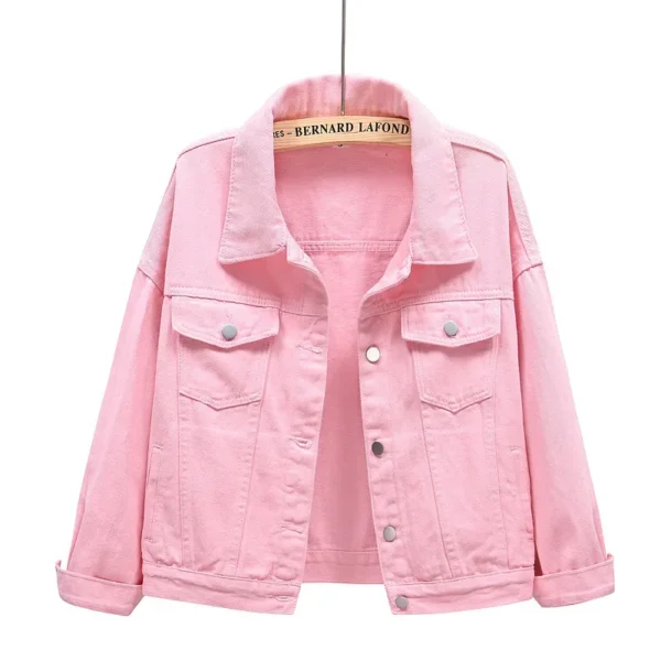 Abrigo rosa de manga larga para mujer, chaqueta vaquera con solapa de un solo pecho, Tops ajustados a la moda para mujer, prendas de vestir exteriores, abrigo femenino blanco azul - Imagen 15