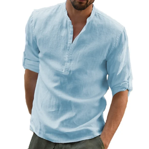 Camisa de lino y algodón, camisetas holgadas, camiseta de manga larga, camisas informales para hombre guapo para primavera y otoño - Imagen 2