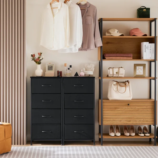 Gabinetes de tela para sala de estar de 4 capas con armario, armario de montaje con marco de acero para almacenamiento de ropa, mueble - Imagen 2