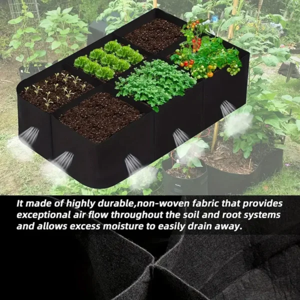 Bolsa para plantar jardín, bolsa de cultivo de fieltro multigiro, maceta rectangular para plantar vivero, vegetales, tomates, patatas, contenedor para plantar plantas - Imagen 3