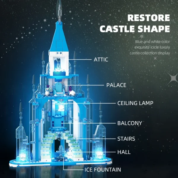 Modelo de bloques de construcción, conjunto de arquitectura, regalo de cumpleaños para niños y amigos, juguetes educativos de montaje para niñas y niños 732 Uds. Castillo mágico de hielo, - Imagen 3