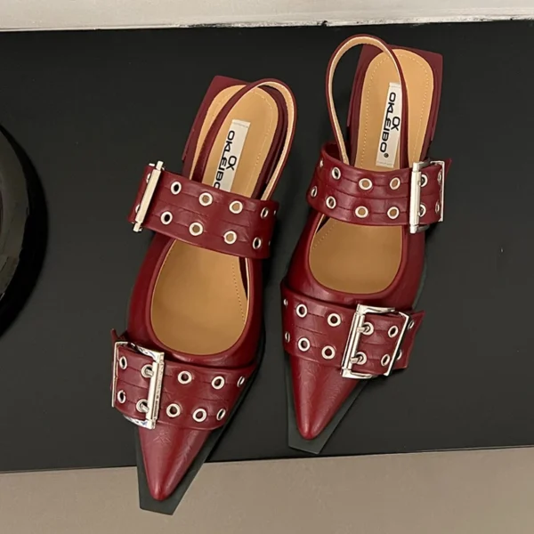 Zapatos planos para mujer, zapatos con talón descubierto a la moda con punta estrecha, zapatos Lolita para mujer, sandalias de lujo con hebilla para exteriores para mujer Mary Janes 2025 - Imagen 3