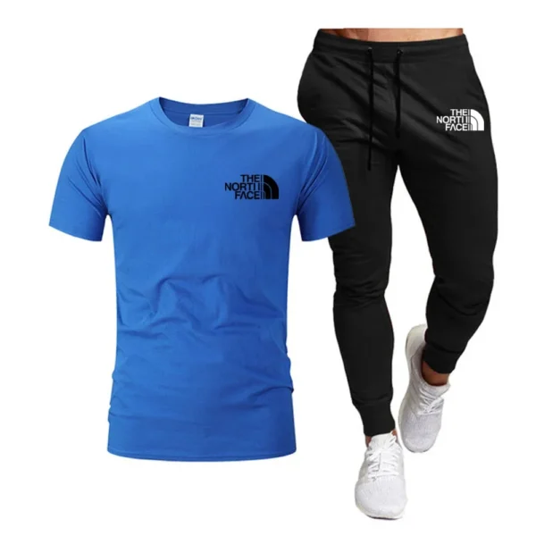 Pantalones de chándal largos ropa de calle conjuntos de 2 piezas ropa de hombre Verano 2025 hombres Tops 100% moda algodón manga corta - Imagen 5