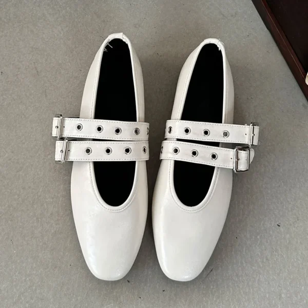 Calzado femenino con punta redonda, zapatos planos de lujo para mujer, zapatos Mary Jane, zapatos planos de Ballet con hebilla a la moda poco profundos para mujer - Imagen 11