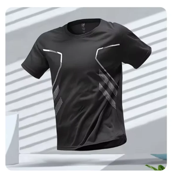 Camiseta deportiva para correr para hombre, camisa de manga corta transpirable de secado rápido con cuello redondo, ropa activa para entrenamiento al aire libre - Imagen 6