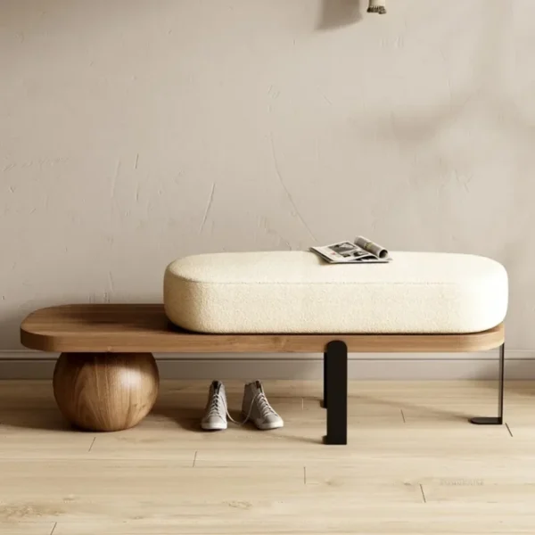 Otomanas creativas, Banco de madera maciza, muebles de sala de estar, puerta del hogar, taburete de cambio de zapatos, entrada, dormitorio, taburetes de cabecera, U - Imagen 3