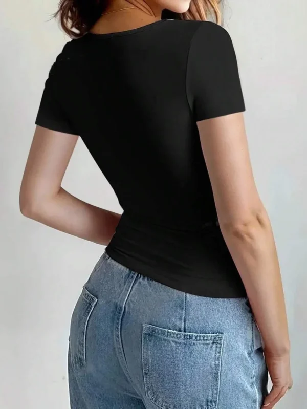 Camisetas básicas para mujer, Tops cortos de manga corta con cuello redondo, camisetas bonitas de verano, camisetas ajustadas, ropa Y2k 2024 - Imagen 2