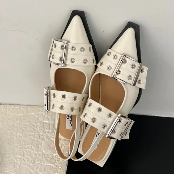 Zapatos planos para mujer, zapatos con talón descubierto a la moda con punta estrecha, zapatos Lolita para mujer, sandalias de lujo con hebilla para exteriores para mujer Mary Janes 2025 - Imagen 4