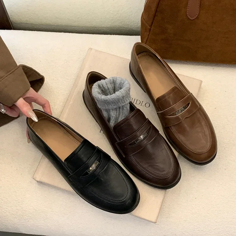 Zapatos mocasines Vintage sin cordones de diseñador para mujer, zapatos planos informales poco profundos, zapatos clásicos de oficina para primavera y otoño para mujer