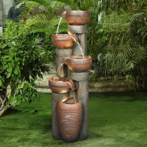 Decoración de fuente de agua para jardín al aire libre de 5 niveles, fuente de resina para jardín, piso, patio, terraza, porche, patio trasero y decoración artística para el hogar (B