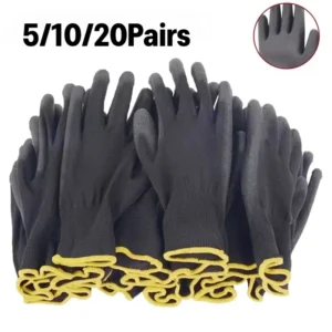 Guantes de trabajo recubiertos de PU negros, transpirables, antideslizantes, para maquinaria de fábrica, jardinería, carpintería, trabajo al aire libre, suministros de reparación de automóviles