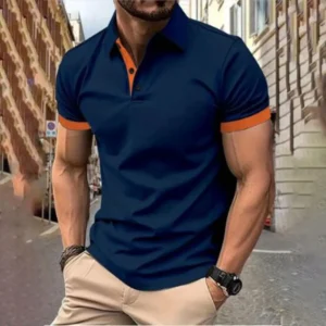Moda de color a juego de manga corta para hombre con solapa de manga corta para hombre