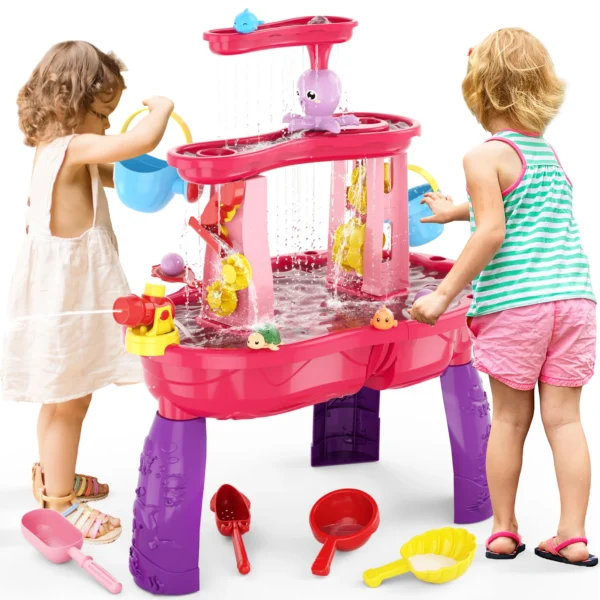 Mesa de agua y arena para niños, juguetes de playa para niños, juego de jardín al aire libre, playa de verano, bricolaje, juguete interactivo para padres e hijos - Imagen 7
