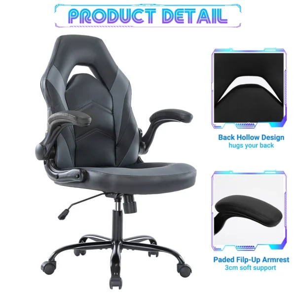 Silla ergonómica de escritorio para juegos en casa, ordenador de oficina, silla de carreras de cuero PU ajustable, reposabrazos abatible para muebles de Navidad - Imagen 4