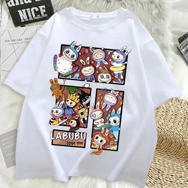 Camisetas Pop Mart Labubu para mujer, moda de Anime, Top de manga corta, camiseta blanca y negra de Hip Hop de verano, ropa de alta calidad - Imagen 25