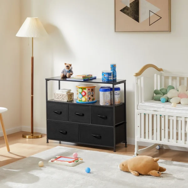 Chimenea soporte de TV tocador para dormitorio con 5 cajones de tela armario de almacenamiento pecho almacenamiento de ropa mueble de vitrina - Imagen 8