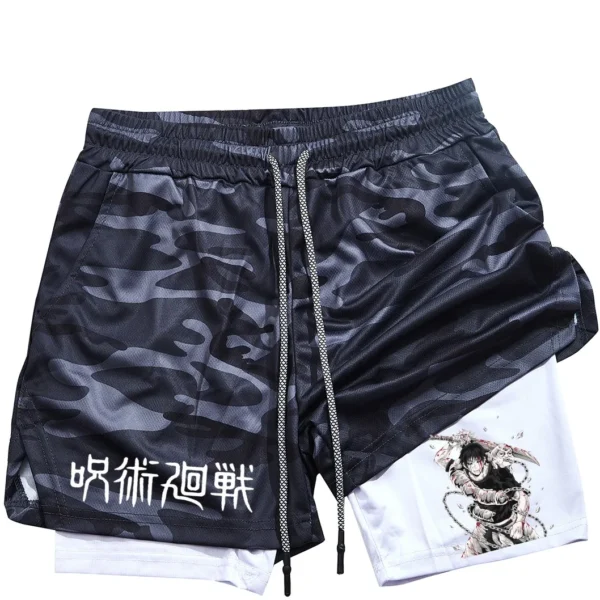 Pantalones cortos deportivos con estampado de Toji para hombre, Shorts deportivos informales de entrenamiento, malla para correr, 2 en 1 - Imagen 17