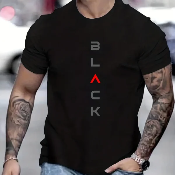Camiseta de manga corta con cuello redondo y estampado negro 100% algodón de talla grande informal de verano para hombre - Imagen 6