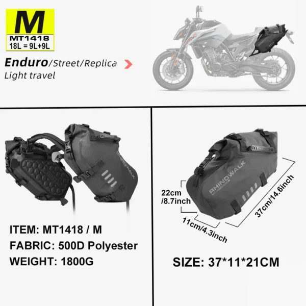 Bolsa de motocicleta Rhinowalk 100% impermeable 18L/28L/48L de gran capacidad 2 uds bolsa de alforja de motocicleta de ajuste Universal bolsas laterales de sillín - Imagen 9