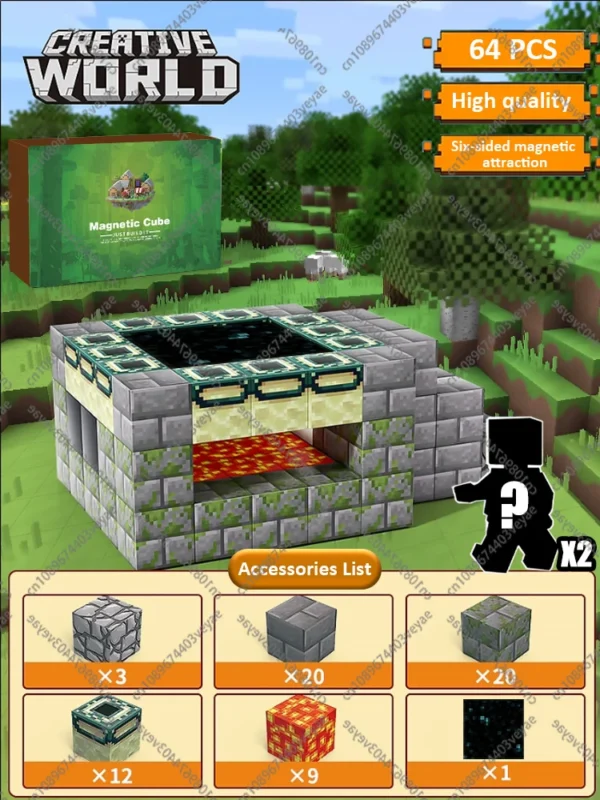 Bloques de construcción magnéticos, cubo magnético, juego de juguetes del mundo de la mina, cubos apilables sensoriales Montessori, juego de construcción, regalo de cumpleaños - Imagen 43