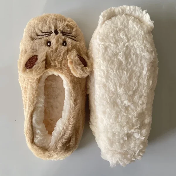 Zapatilla de casa para mujer, piel de invierno, felpa cálida, agarre antideslizante, interior, esponjoso, perezoso, orejas de ratón, zapatos peludos, lindo y divertido - Imagen 5