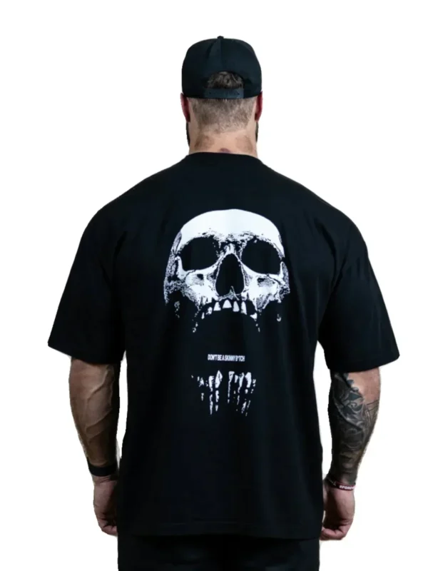 Camiseta holgada de algodón de manga corta para hombres y mujeres, entrenamiento físico, Top caído con hombros y calavera americana - Imagen 5