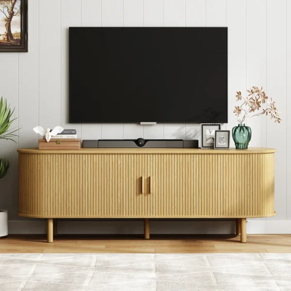Mueble para TV Mueble de salón con toma de corriente para televisores de hasta 60/70", mesa para TV con puertas correderas, estantes ajustables de almacenamiento - Imagen 7