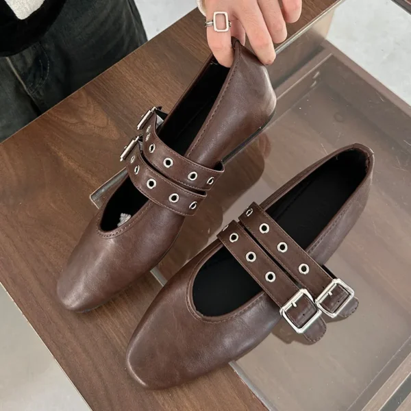 Calzado femenino con punta redonda, zapatos planos de lujo para mujer, zapatos Mary Jane, zapatos planos de Ballet con hebilla a la moda poco profundos para mujer - Imagen 8