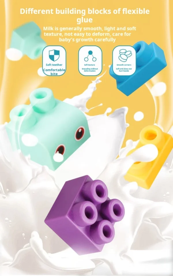 Bjloques de construcción de partículas grandes de goma suave para bebés, juguetes para niños para montar a niños y niñas 0-6 años puede masticar - Imagen 4