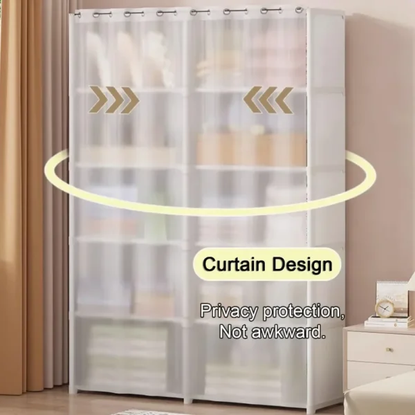 Armario a prueba de polvo, armario de almacenamiento multicapa con cortinas, muebles de dormitorio, armarios de gran capacidad, organizador de armario Simple - Imagen 4