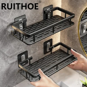 Estante de baño sin taladro, botella de champú montada en la pared, estante esquinero para ducha, estante de almacenamiento para inodoro, accesorios de aluminio para baño y cocina
