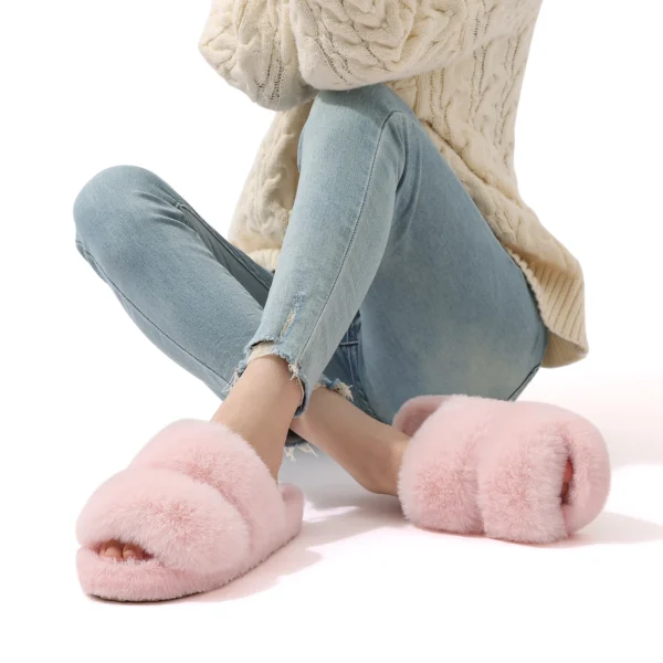 Zapatillas planas peludas para mujer, Zapatillas de casa cálidas de invierno, zapatillas cortas de felpa a la moda para mujer, zapatillas de dormitorio para mujer