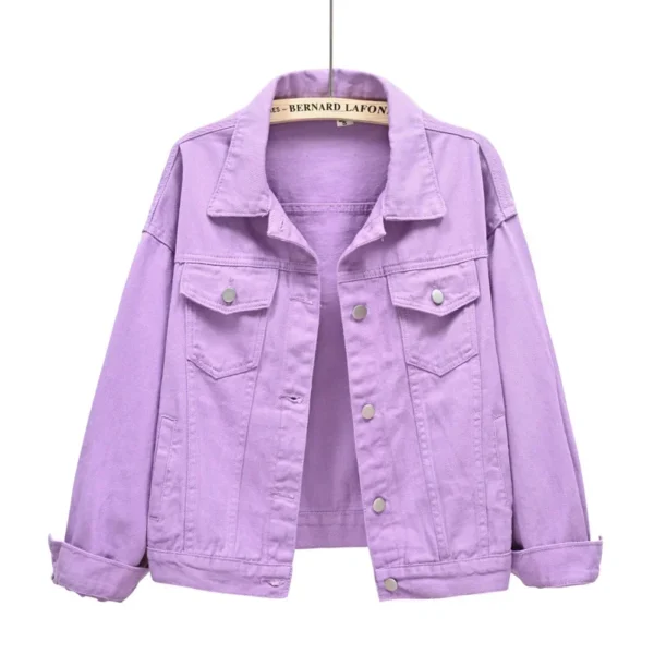 Abrigo rosa de manga larga para mujer, chaqueta vaquera con solapa de un solo pecho, Tops ajustados a la moda para mujer, prendas de vestir exteriores, abrigo femenino blanco azul - Imagen 14