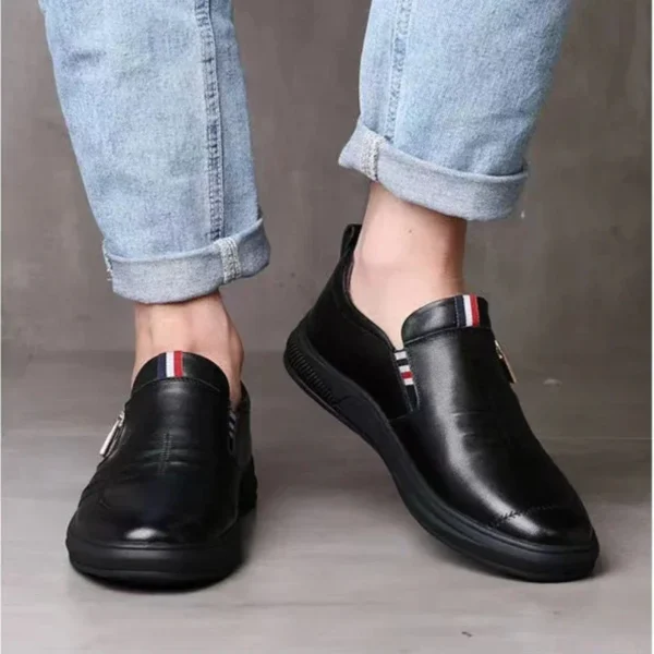Zapatos informales de cuero PU para hombre, mocasines de marca de tendencia, zapatillas planas con cremallera para verano, mocasines cómodos de negocios, Tenis Masculino - Imagen 3