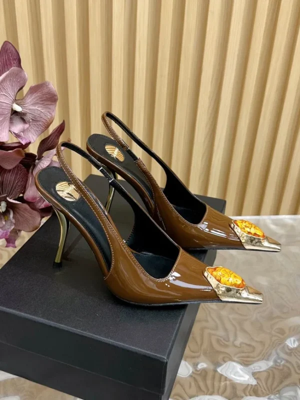 Tacones altos de temperamento puntiagudo de metal con gema para mujer con sandalias vacías sexy - Imagen 11
