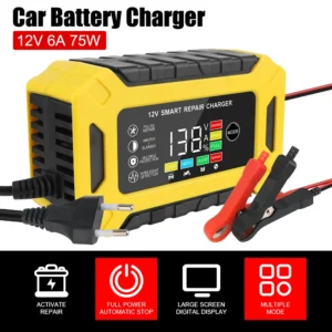 Cargador inteligente para motocicleta y camión, cargador de batería automático para coche, Gel de plomo ácido, húmedo y seco, 12V, 6A, pantalla LCD Digital, reparación de pulsos
