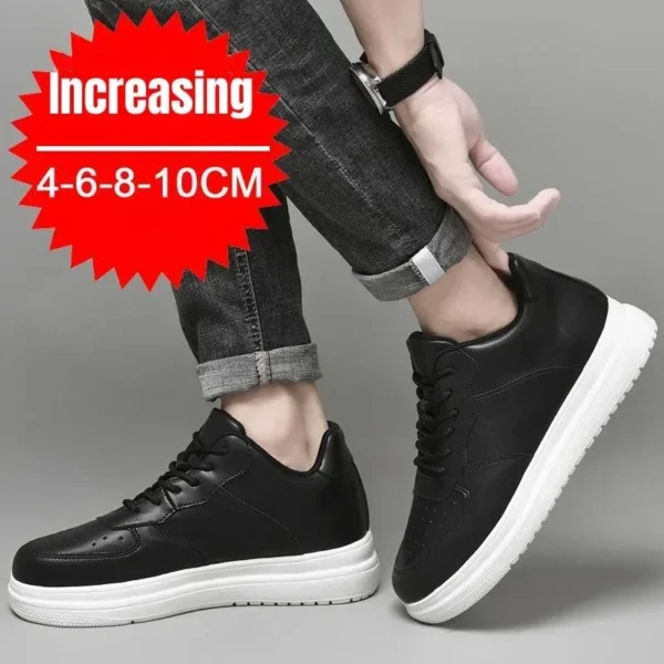 Zapatos con aumento De altura para Hombre, Zapatillas con elevador Invisible De 10cm, Zapatillas deportivas De cuero blanco, Zapatillas De Hombre talla grande 46 - Imagen 4