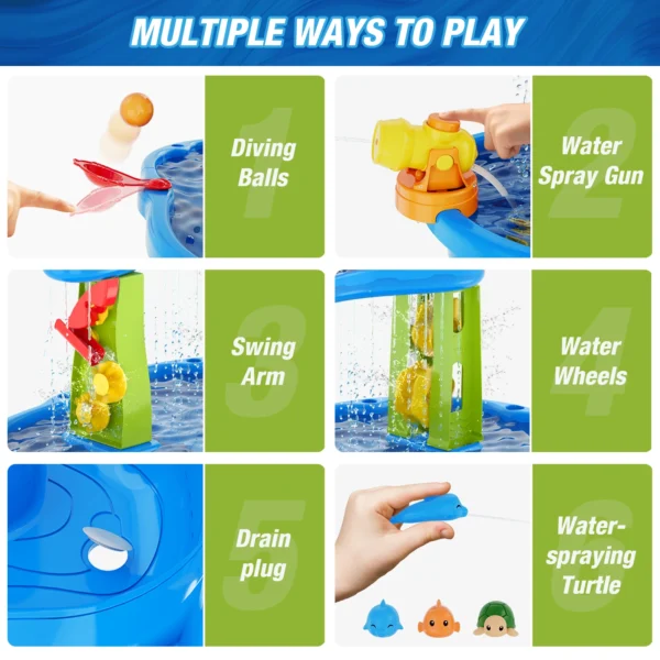 Mesa de agua y arena para niños, juguetes de playa para niños, juego de jardín al aire libre, playa de verano, bricolaje, juguete interactivo para padres e hijos - Imagen 3