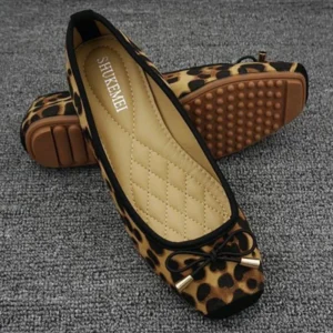 Zapatos de primavera y verano para mujer, bailarinas planas con lazo, zapatos de marca para mujer, talla grande 42, leopardo DX295